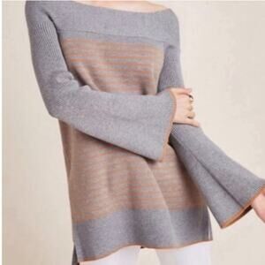 By Anthropologie Elise Ribbed Striped Off The Shoulder Sweater NWT
